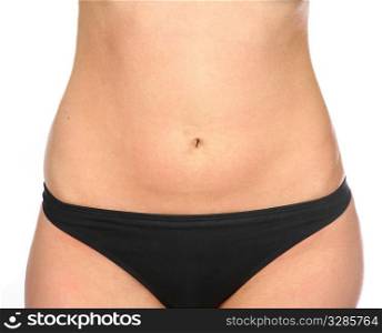 belly of girl in black swimsuit isolated on white