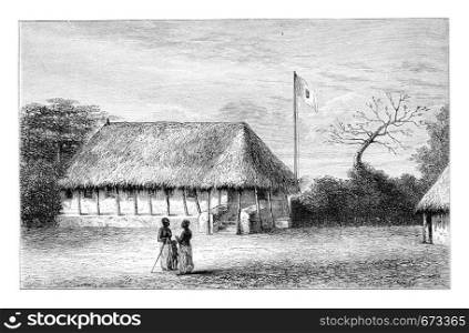 Belmonte House in Angola in Southern Africa, engraving based on the English edition, vintage illustration. Le Tour du Monde, Travel Journal, 1881