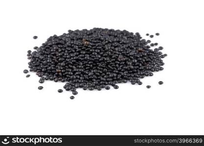Beluga. Black lentil on a white background.