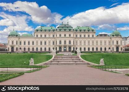 Belveder museum with blue clouds and green grass in Vienna, Austria&#xA;