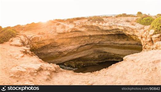 Benagil beach caves in the coastline, Algarve Portugal