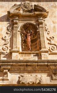Benassal chuch facade Benasal in Maestrazgo Castellon Spain
