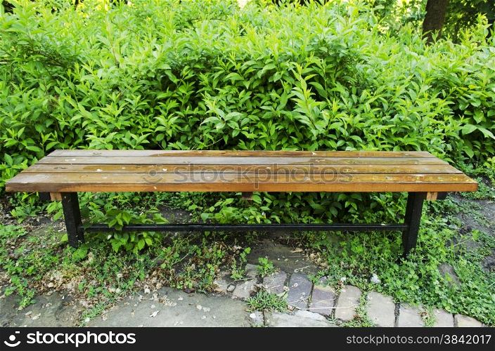 Bench in park after light rain
