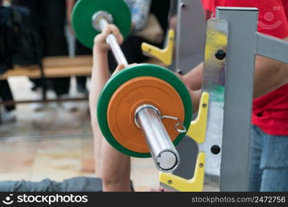 bench press in the gym. competition and tournament. competition bench press bar