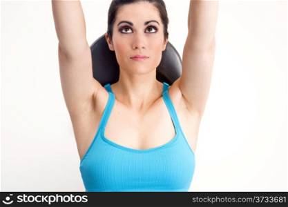 Bench Work Woman Works Weights in Gym WOrk Out