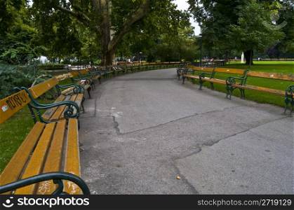 benches along the paths of a park in Vienna