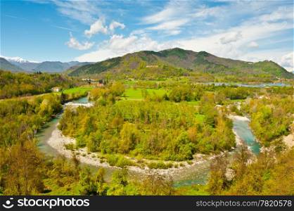 Bend of the River at the Foothills of Italian Alps, Piedmont