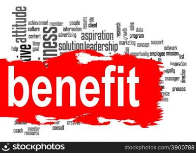 Benefit word cloud image with hi-res rendered artwork that could be used for any graphic design.. Benefit word cloud with red banner