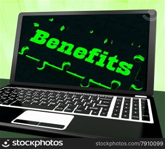 . Benefits On Laptop Showing Monetary Compensations And Rewards