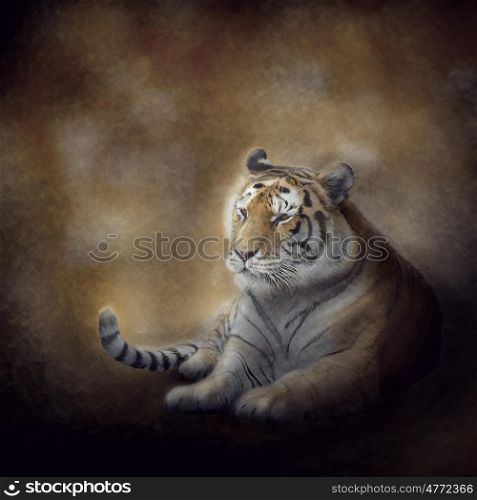Bengal Tiger resting. Digital painting. Bengal Tiger resting