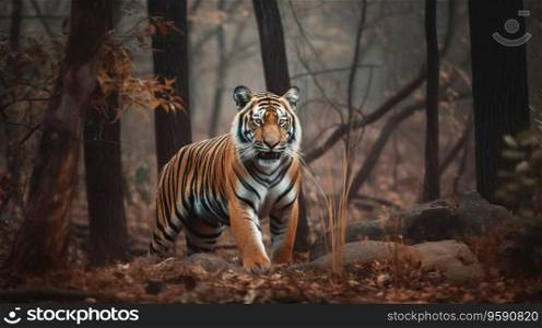Bengal tiger, wild predator in the jungle forests, close-up. Natural nature. Protection of the animal world. AI generated.. Bengal tiger, wild predator in the jungle forests, close-up. Natural nature. AI generated.