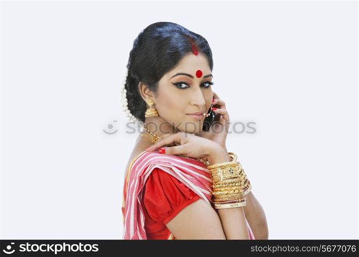 Bengali woman talking on a mobile phone