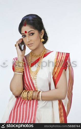 Bengali woman talking on a mobile phone