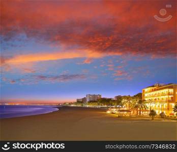 Benicassim beach sunset in Castellon of Spain also Benicasim at Mediterranean