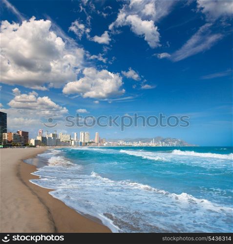 Benidorm Alicante beach buildings and Mediterranean sea of Spain