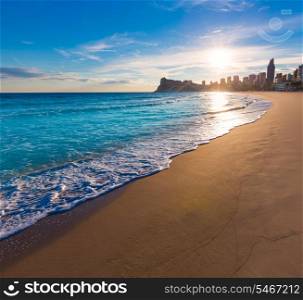 Benidorm Alicante playa de Poniente beach sunset in spain Valencian community