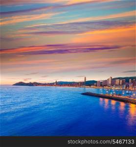 Benidorm Alicante sunset playa de Poniente beach in Spain Valencian community