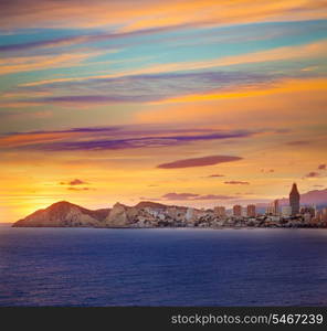 Benidorm Alicante sunset playa de Poniente beach in Spain Valencian community