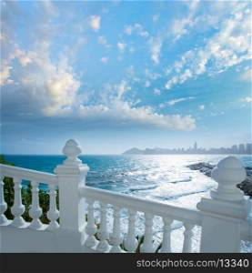 Benidorm balcon del Mediterraneo Mediterranean sea white balustrade in Alicante Spain
