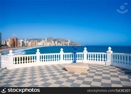 Benidorm balcon del Mediterraneo Mediterranean sea white balustrade in Alicante Spain