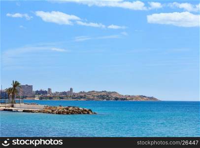 Benidorm city coast summer view and pier (Costa Blanca, Alicante, Spain).