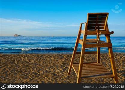 Benidorm Poniente beach watchtower seat in Alicante Mediterranean of Spain