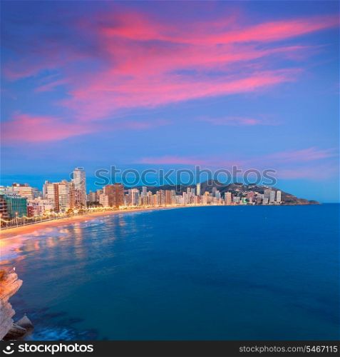Benidorm sunset Alicante playa de Levante beach in spain Valencian community