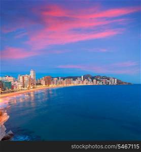 Benidorm sunset Alicante playa de Levante beach in spain Valencian community