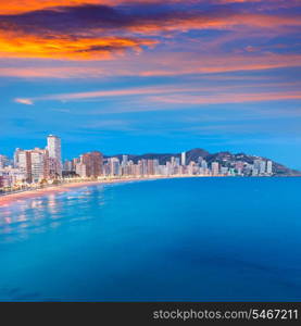 Benidorm sunset Alicante playa de Levante beach in spain Valencian community