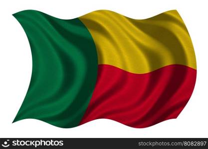 Beninese national official flag. Patriotic symbol, banner, element, background. Correct colors. Flag of Benin with real detailed fabric texture wavy isolated on white, 3D illustration