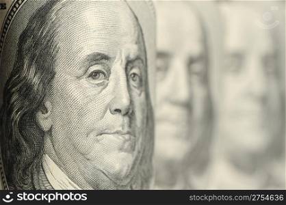 Benjamin Franklin. A fragment of a photo hundred dollar denominations