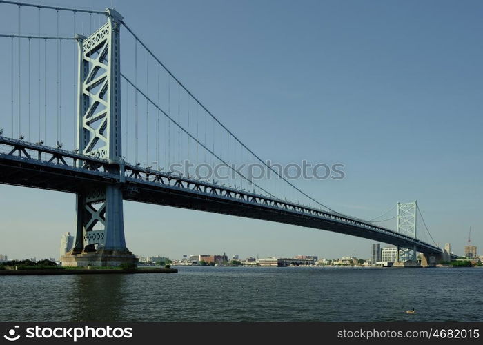 Benjamin Franklin Bridge between Philadelphia, Pennsylvania and Camden, NJ. No brand names or copyright objects.