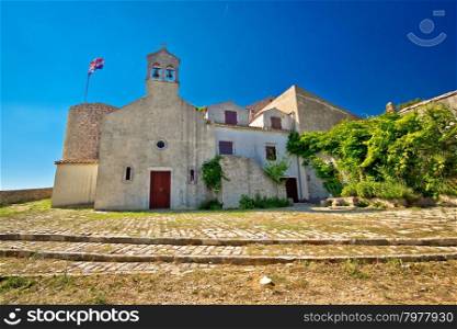 Benkoval historic old stone town fort and chapel, Dalmatia, Croatia