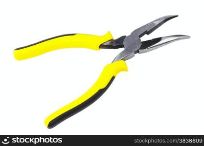 bent long nose pliers isolated on white background