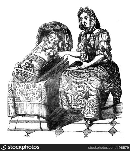 Berceuse, vintage engraved illustration. Magasin Pittoresque 1841.