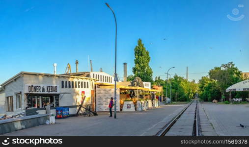 Berdyansk, Ukraine 07.23.2020. Embankment of the Azov Sea in Berdyansk, Ukraine, on an early summer morning. Berdyansk embankment in the early morning