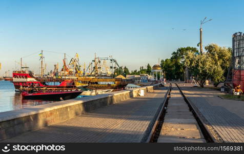 Berdyansk, Ukraine 07.23.2020. Embankment of the Azov Sea in Berdyansk, Ukraine, on an early summer morning. Berdyansk embankment in the early morning