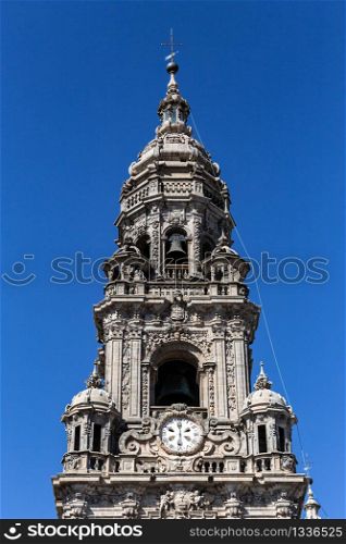 Berenguela or Clock tower of Santiago de Compostela cathedral. Sunny day