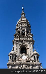Berenguela or Clock tower of Santiago de Compostela cathedral. Sunny day