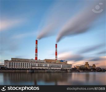 Berezhkovskaya Embankment and Power Plant in Moscow, Russia
