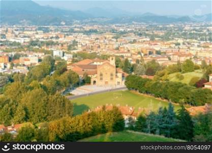 Bergamo. The city view from the hill.. Aerial view of Bergamo from hill height. Italy. Lombardy.
