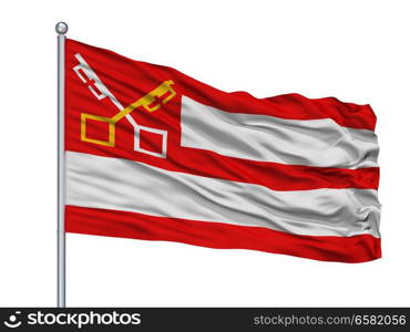 Bergen City Flag On Flagpole, Country Netherlands, Noord Holland, Isolated On White Background. Bergen City Flag On Flagpole, Netherlands, Noord Holland, Isolated On White Background