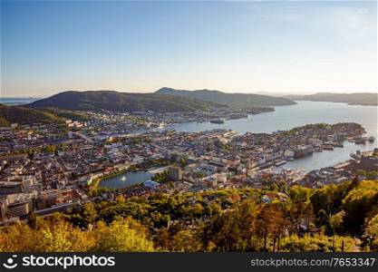 Bergen is a city and municipality in Hordaland on the west coast of Norway. Bergen is the second-largest city in Norway. The view from the height of bird flight. Aerial FPV drone flights.