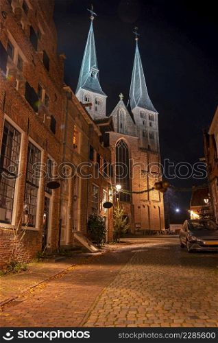 Bergkerk in the city Deventer in the Netherlands at night