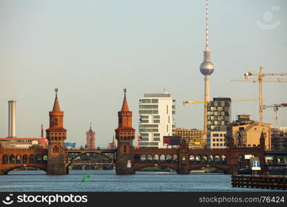 Berlin cityscape with Oberbaum bridge in the morning