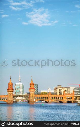Berlin cityscape with Oberbaum bridge on a sunny day