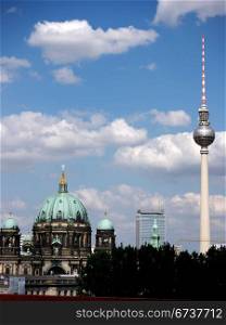 Berlin-Dom-Fernsehturm-Hotel. Berlin - View to the Alexanderplatz from Bebel Platz