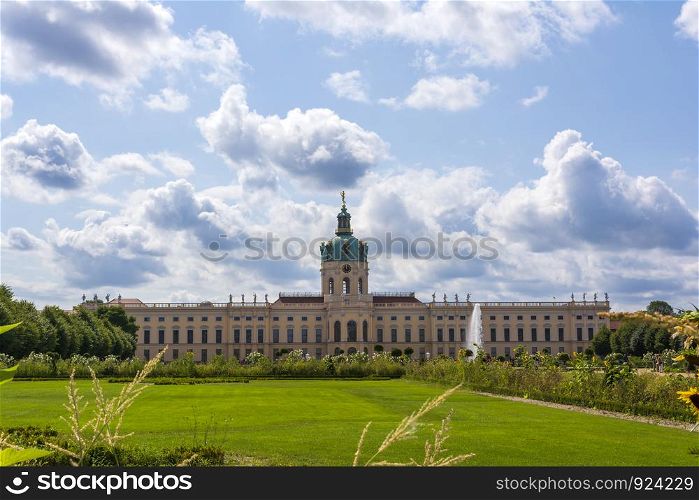 Berlin, Germany - August 16, 2019: Charlottenburg palace (Schloss Charlottenburg) and garden in Berlin, Germany. Charlottenburg palace and garden in Berlin, Germany