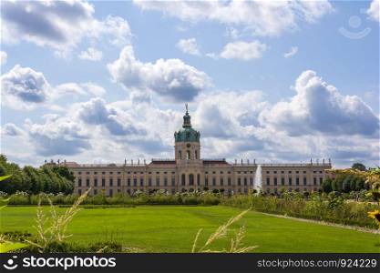 Berlin, Germany - August 16, 2019: Charlottenburg palace (Schloss Charlottenburg) and garden in Berlin, Germany. Charlottenburg palace and garden in Berlin, Germany
