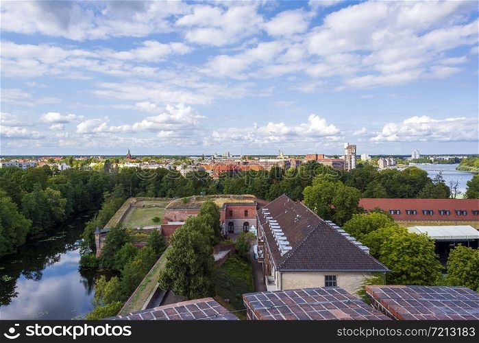 Berlin, Germany - August 16, 2019: Panoramic view of Spandau from the Citadel Spandau in Berlin. Panoramic view of Spandau from the Citadel Spandau in Berlin